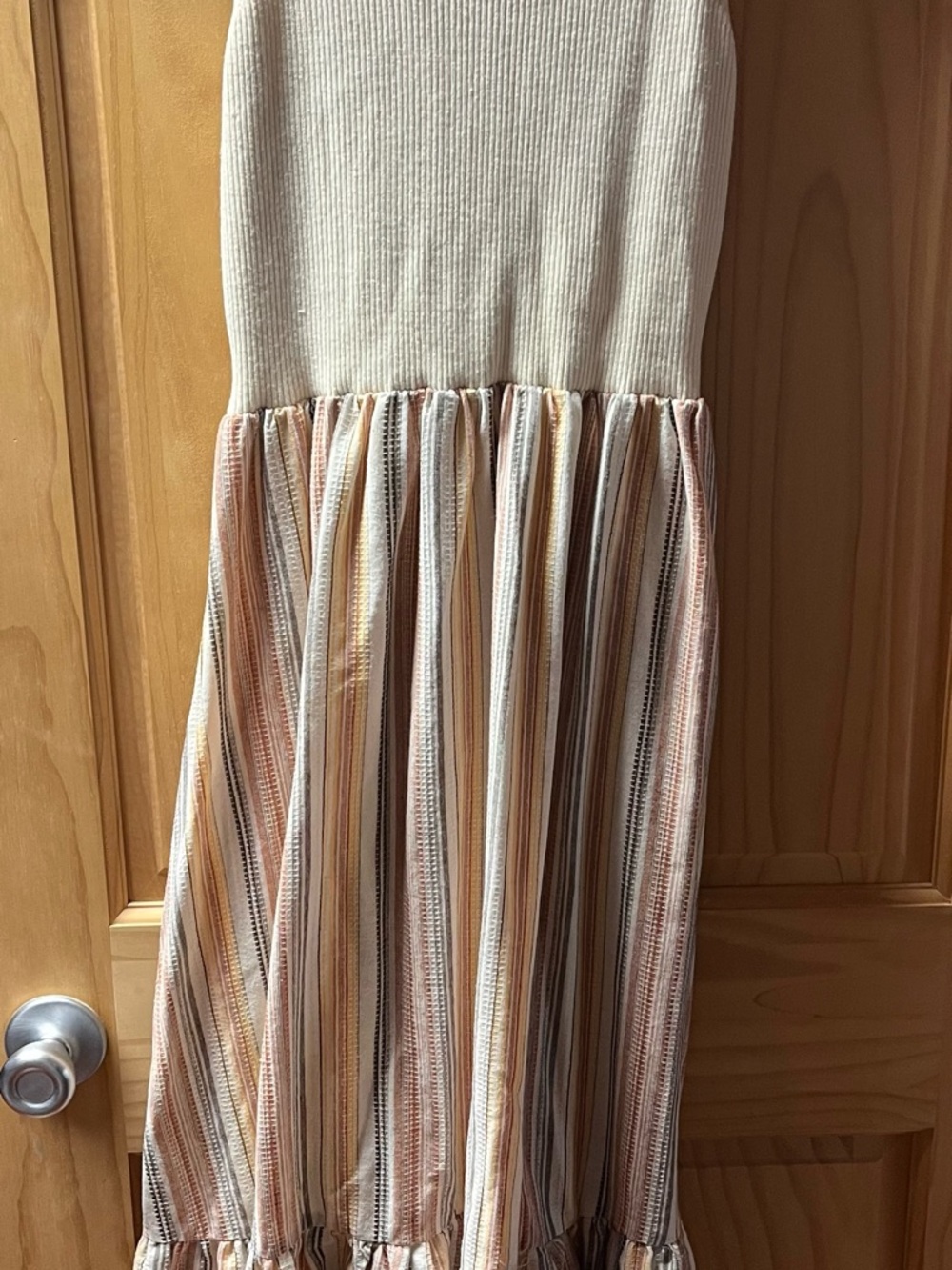 Cream Ribbed Bodice Striped Tiered Maxi Dress - Casual Everyday